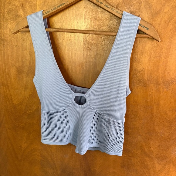 Sovere Blue Intrepid Open Knit Crop Top Revolve Keyhole Crochet NWT Large Sheer - Picture 4 of 16